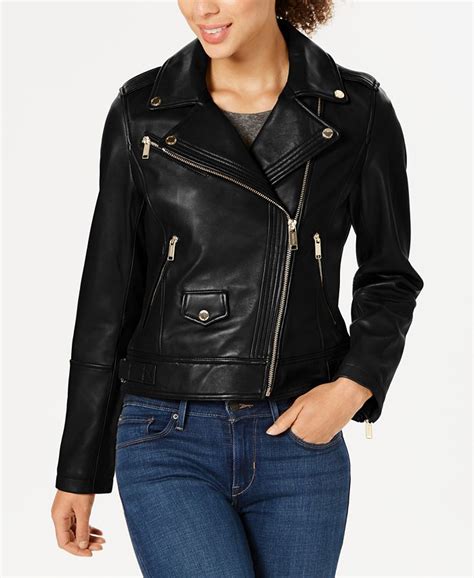 michael kors paneled leather moto jacket|Michael Kors petite leather jacket.